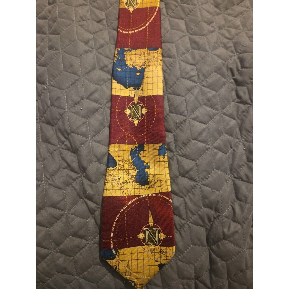 Free Man Apparel Silk Tie World Map Compass Nautical Cartography Novelty Necktie